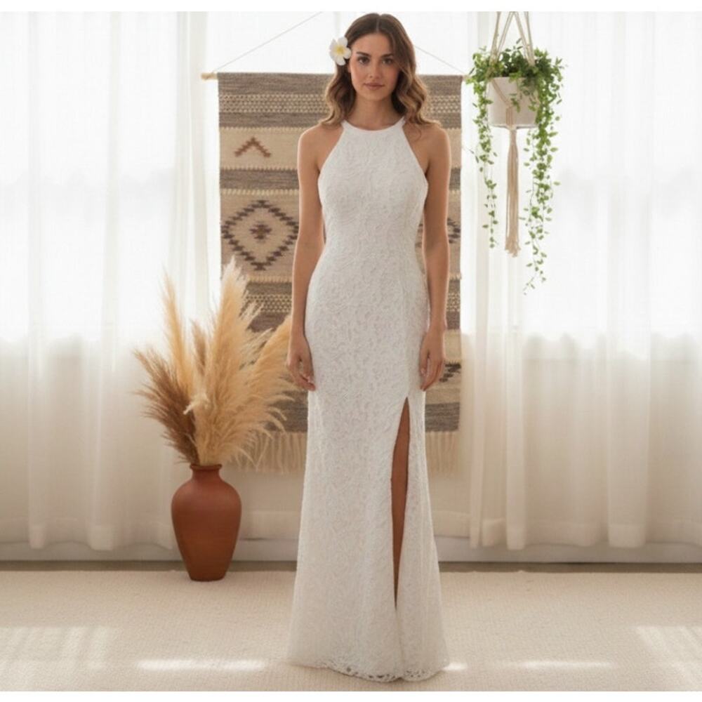 Aidan Mattox White Fitted Maxi Gown Wedding Dress Evening Bridal Women's Size 2 - Picture 1 of 9